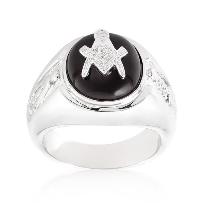 Rhodium Plated Onyx Mens Ring - Charming Charlie