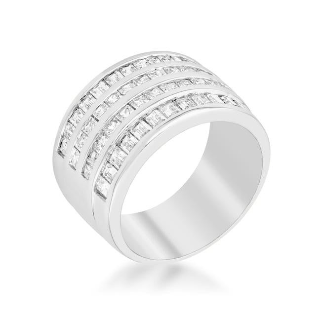 4 Row Rhodium Cubic Zirconia Cocktail Ring - Charming Charlie