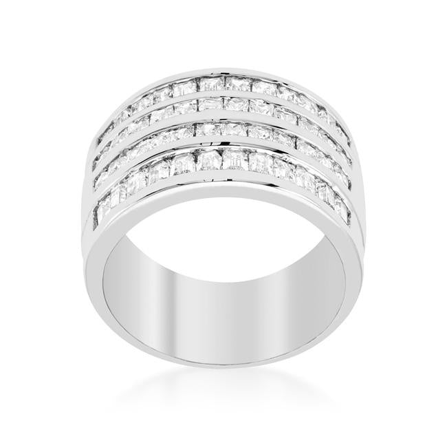 4 Row Rhodium Cubic Zirconia Cocktail Ring - Charming Charlie