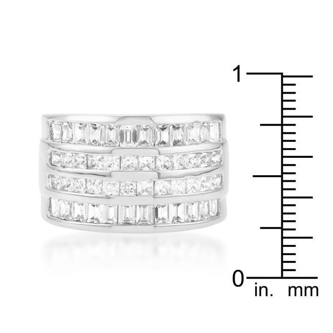 4 Row Rhodium Cubic Zirconia Cocktail Ring - Charming Charlie
