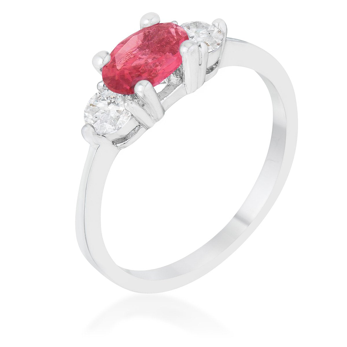 Miranna 1.2ct Fuchsia CZ Rhodium Classic Oval Ring - Charming Charlie