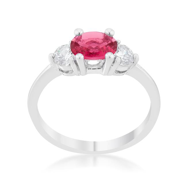 Miranna 1.2ct Fuchsia CZ Rhodium Classic Oval Ring - Charming Charlie