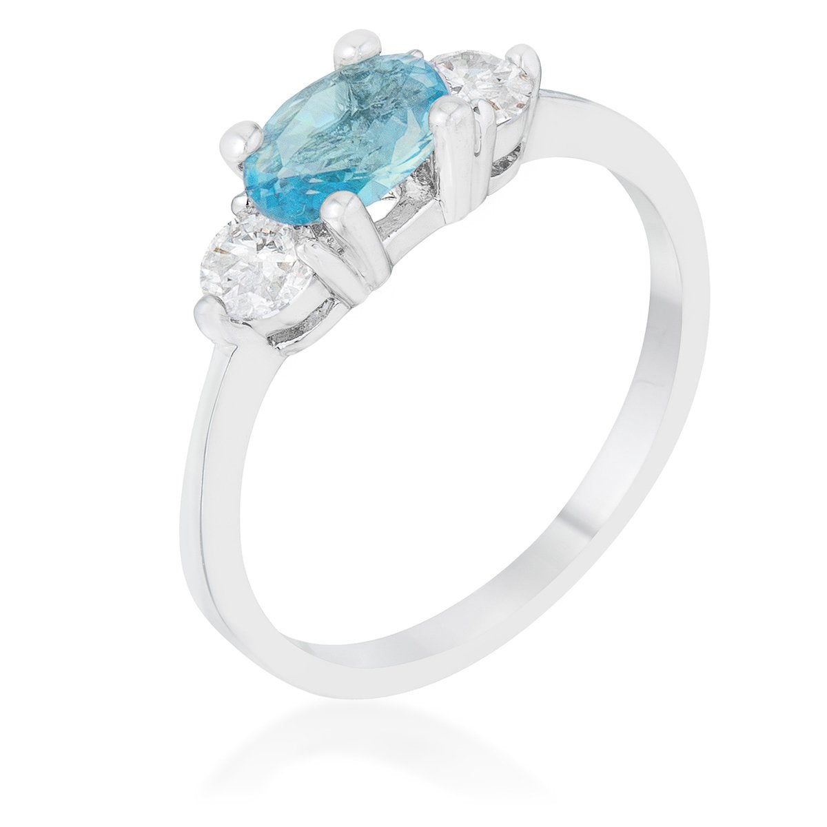 Miranna 1.2ct Blue Topaz CZ Rhodium Classic Oval Ring - Charming Charlie