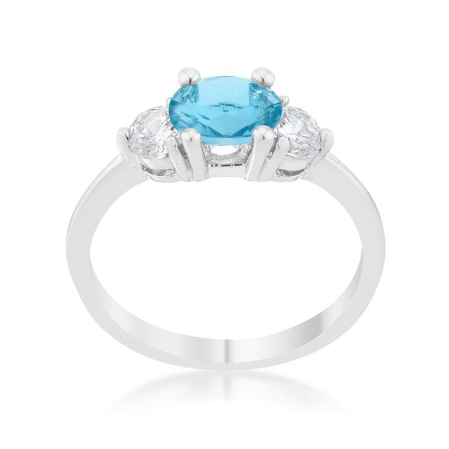 Miranna 1.2ct Blue Topaz CZ Rhodium Classic Oval Ring - Charming Charlie