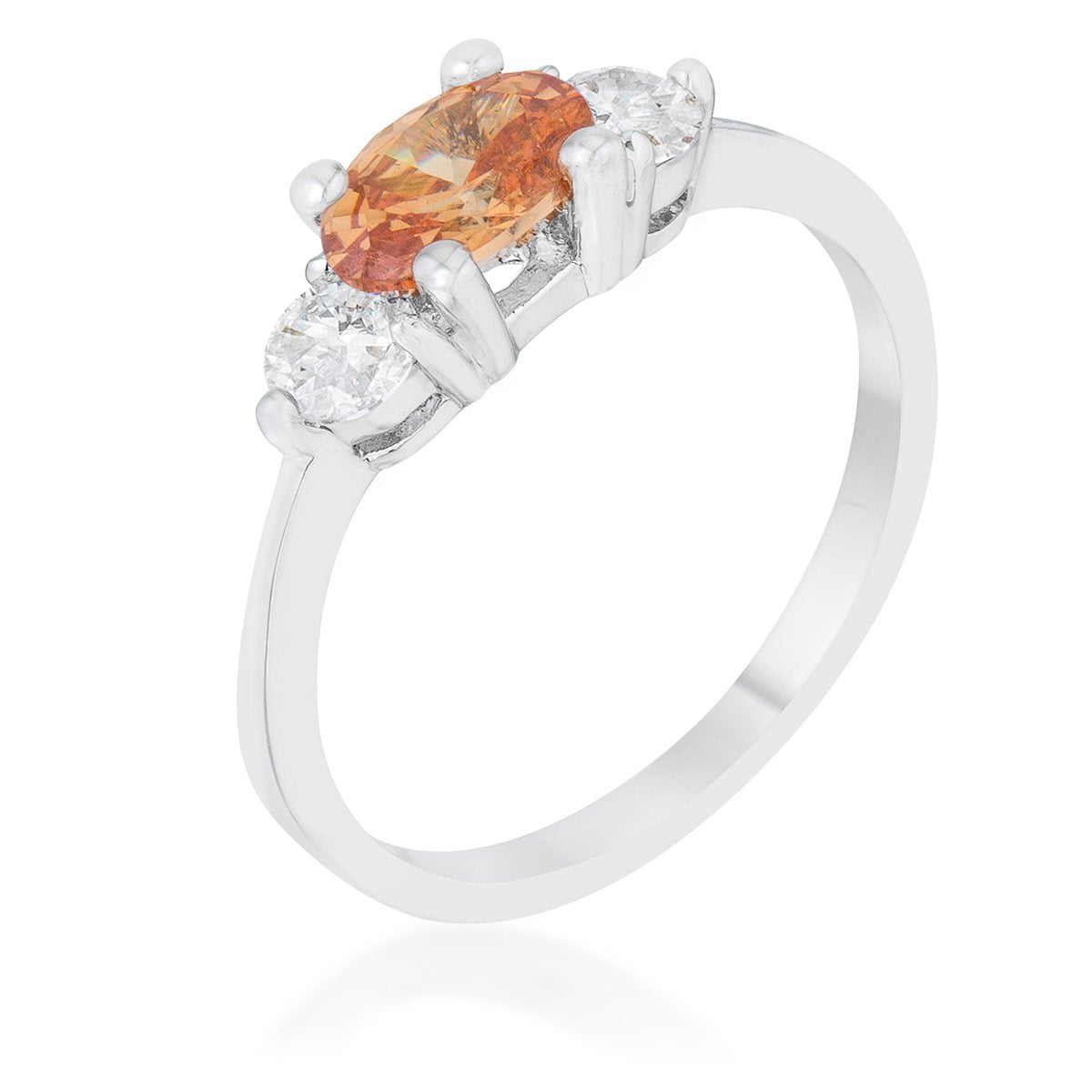 Miranna 1.2ct Champagne CZ Rhodium Classic Oval Ring - Charming Charlie