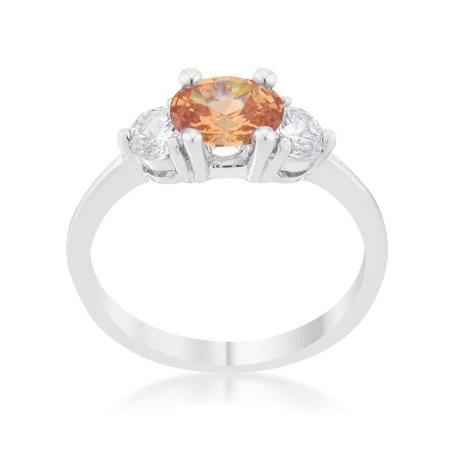 Miranna 1.2ct Champagne CZ Rhodium Classic Oval Ring - Charming Charlie