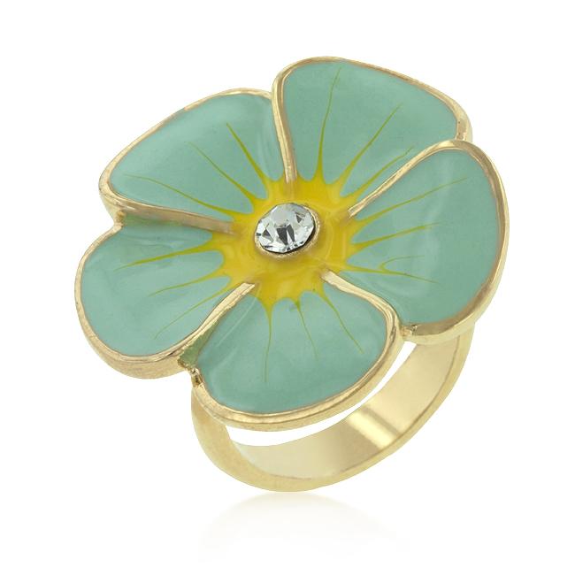 Light Blue Enamel Large Floral Ring - Charming Charlie