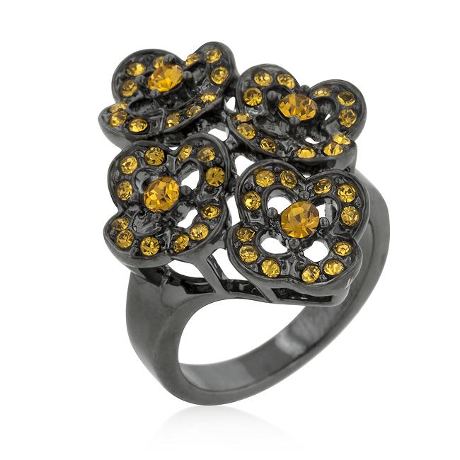Black Mystique Yellow Crystal Floral Ring - Charming Charlie