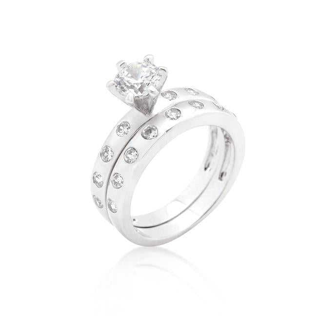 Bezel Set Round Cut Bridal Ring Set - Charming Charlie