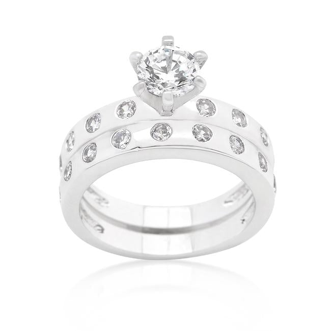 Bezel Set Round Cut Bridal Ring Set - Charming Charlie