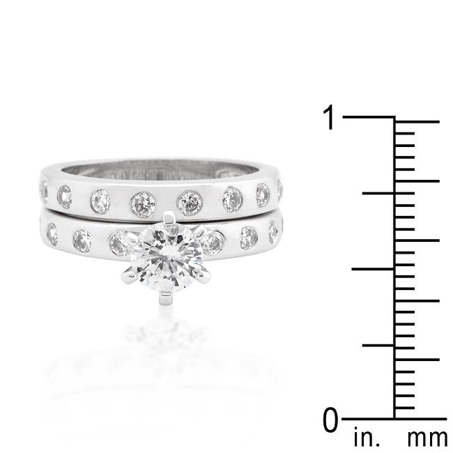 Bezel Set Round Cut Bridal Ring Set - Charming Charlie