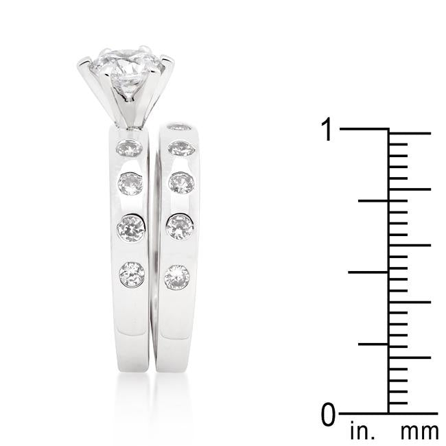 Bezel Set Round Cut Bridal Ring Set - Charming Charlie