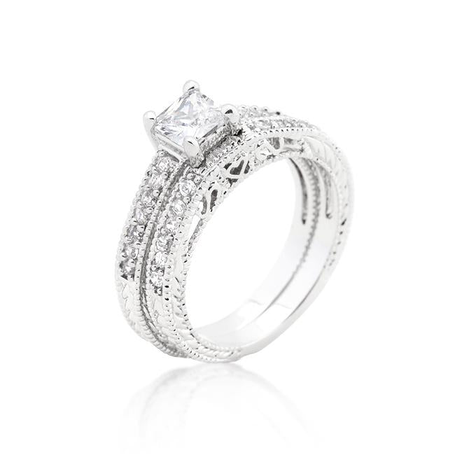 Princess Cut Filigree Bridal Ring Set - Charming Charlie