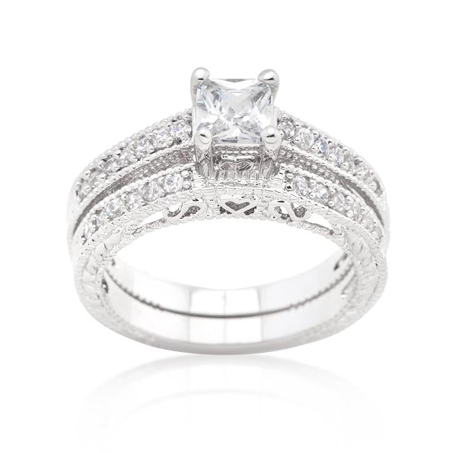 Princess Cut Filigree Bridal Ring Set - Charming Charlie