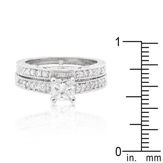 Princess Cut Filigree Bridal Ring Set - Charming Charlie