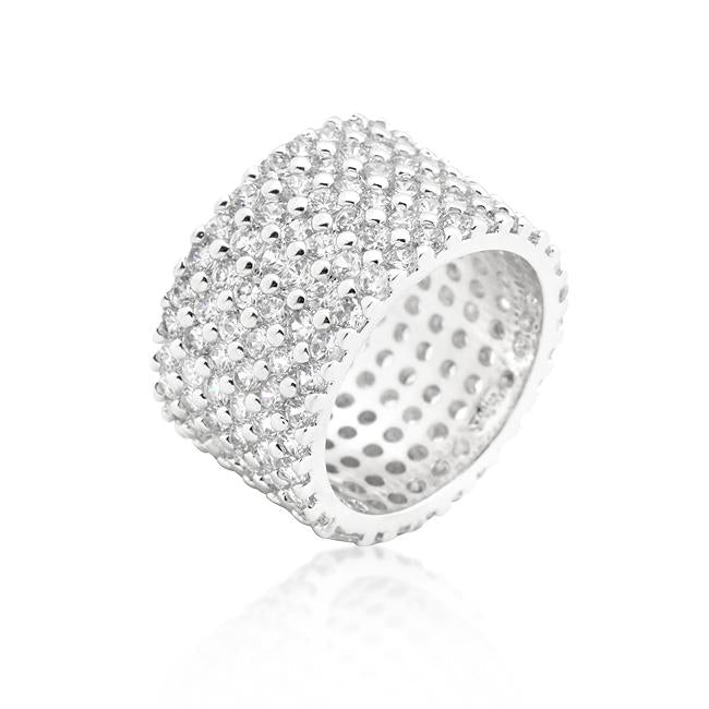 Rhodium Plated Finishd Wide Pave Cubic Zirconia Ring - Charming Charlie