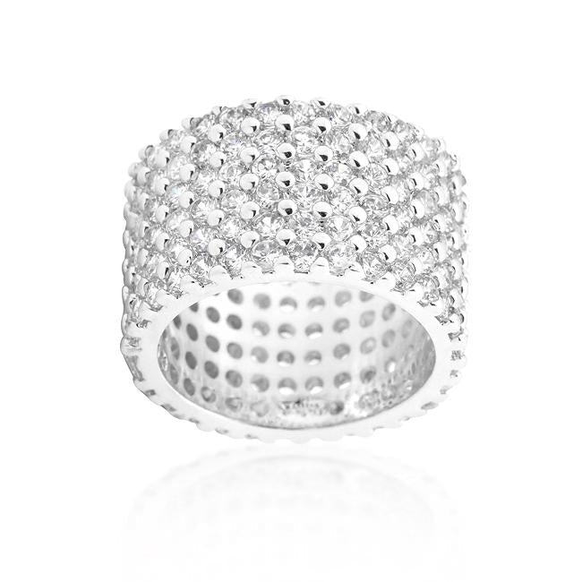 Rhodium Plated Finishd Wide Pave Cubic Zirconia Ring - Charming Charlie