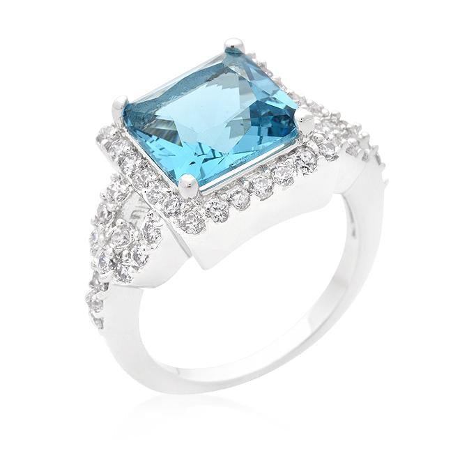 Halo Style Princess Cut Aqua Blue Cocktail Ring - Charming Charlie
