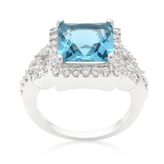 Halo Style Princess Cut Aqua Blue Cocktail Ring - Charming Charlie