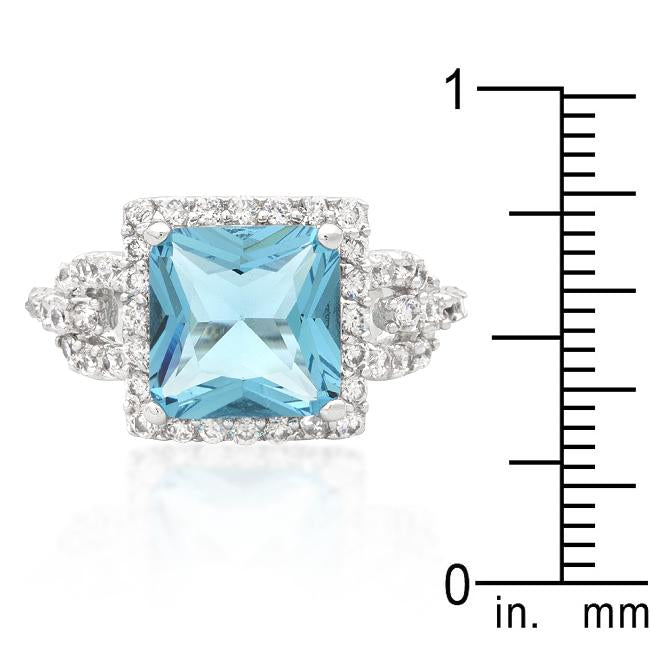 Halo Style Princess Cut Aqua Blue Cocktail Ring - Charming Charlie
