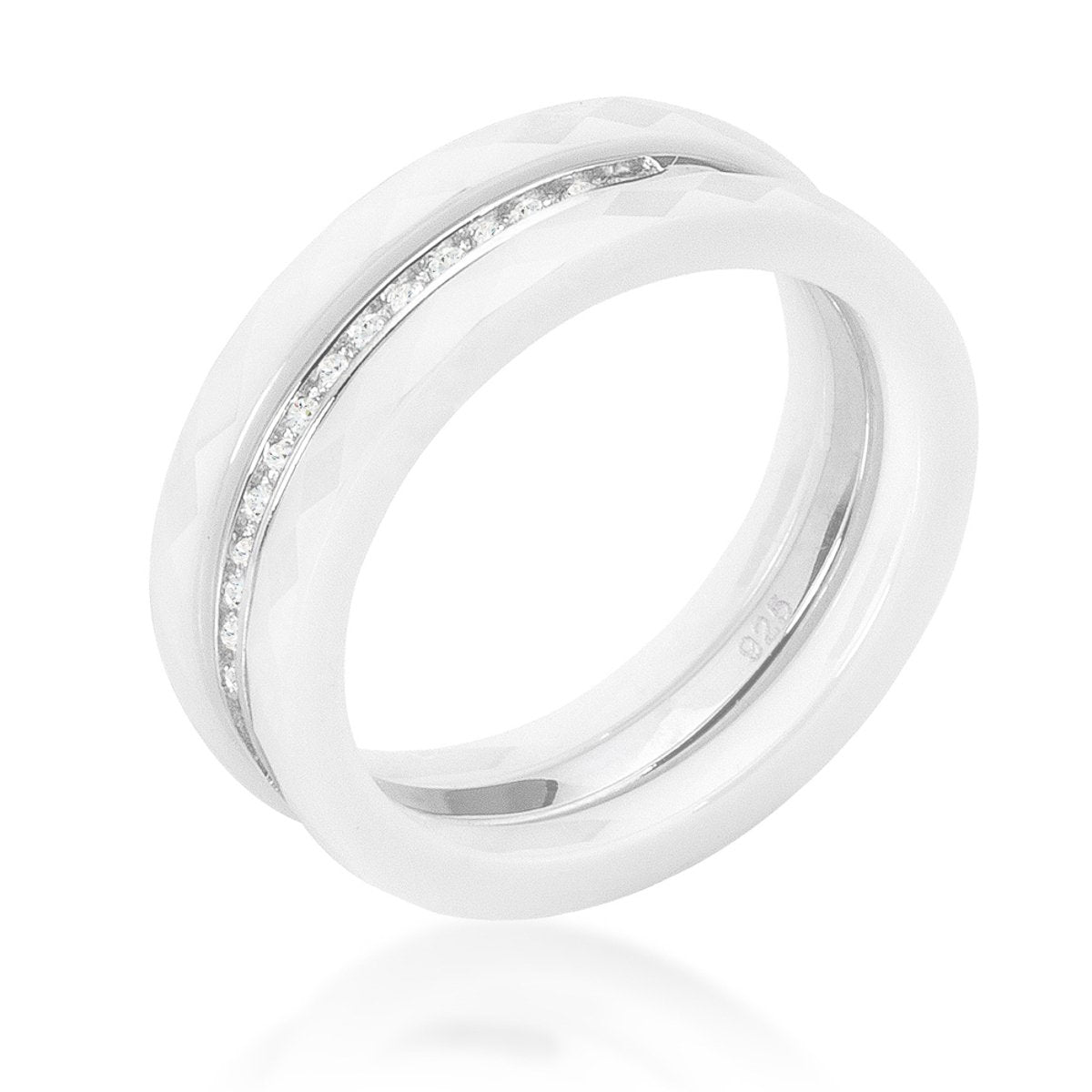White Ceramic Triplet Ring With Cubic Zirconia - Charming Charlie