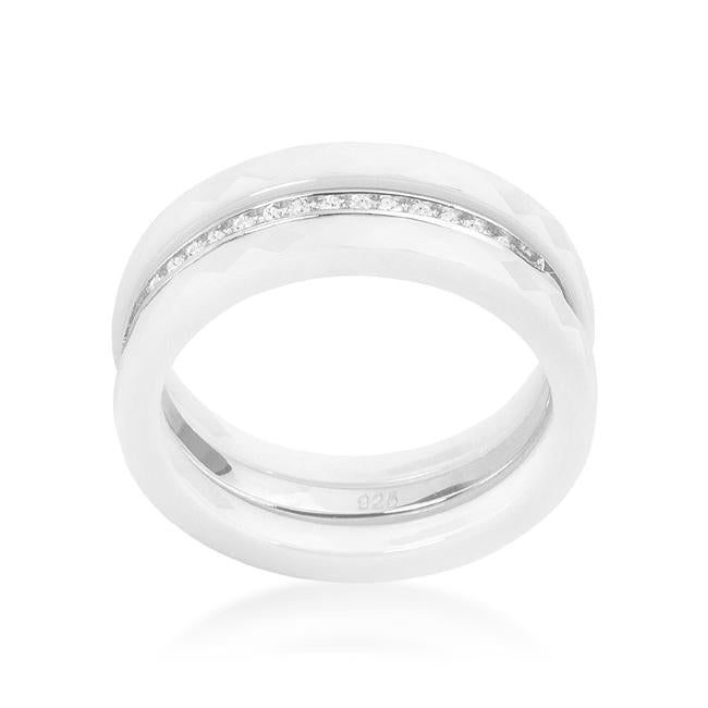 White Ceramic Triplet Ring With Cubic Zirconia - Charming Charlie
