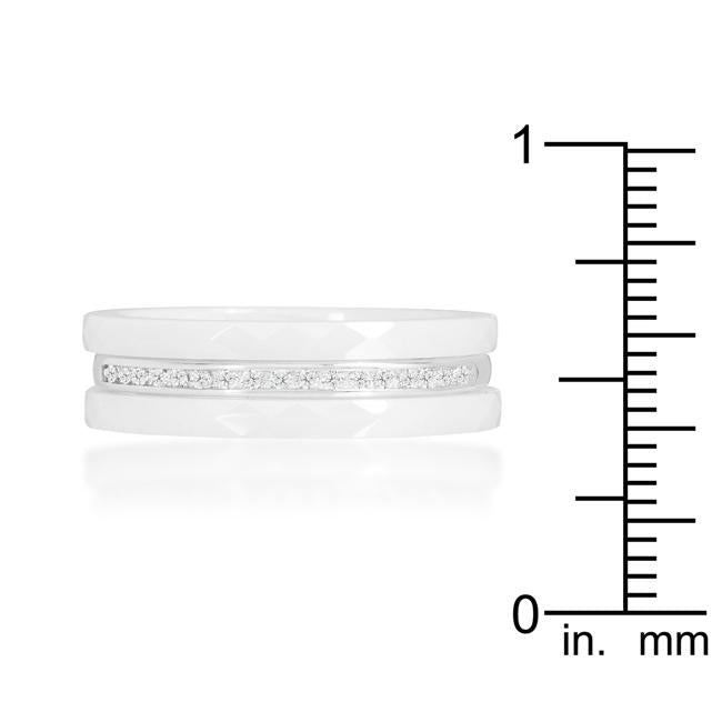White Ceramic Triplet Ring With Cubic Zirconia - Charming Charlie