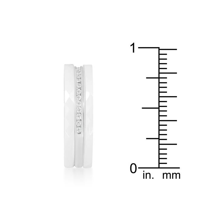White Ceramic Triplet Ring With Cubic Zirconia - Charming Charlie