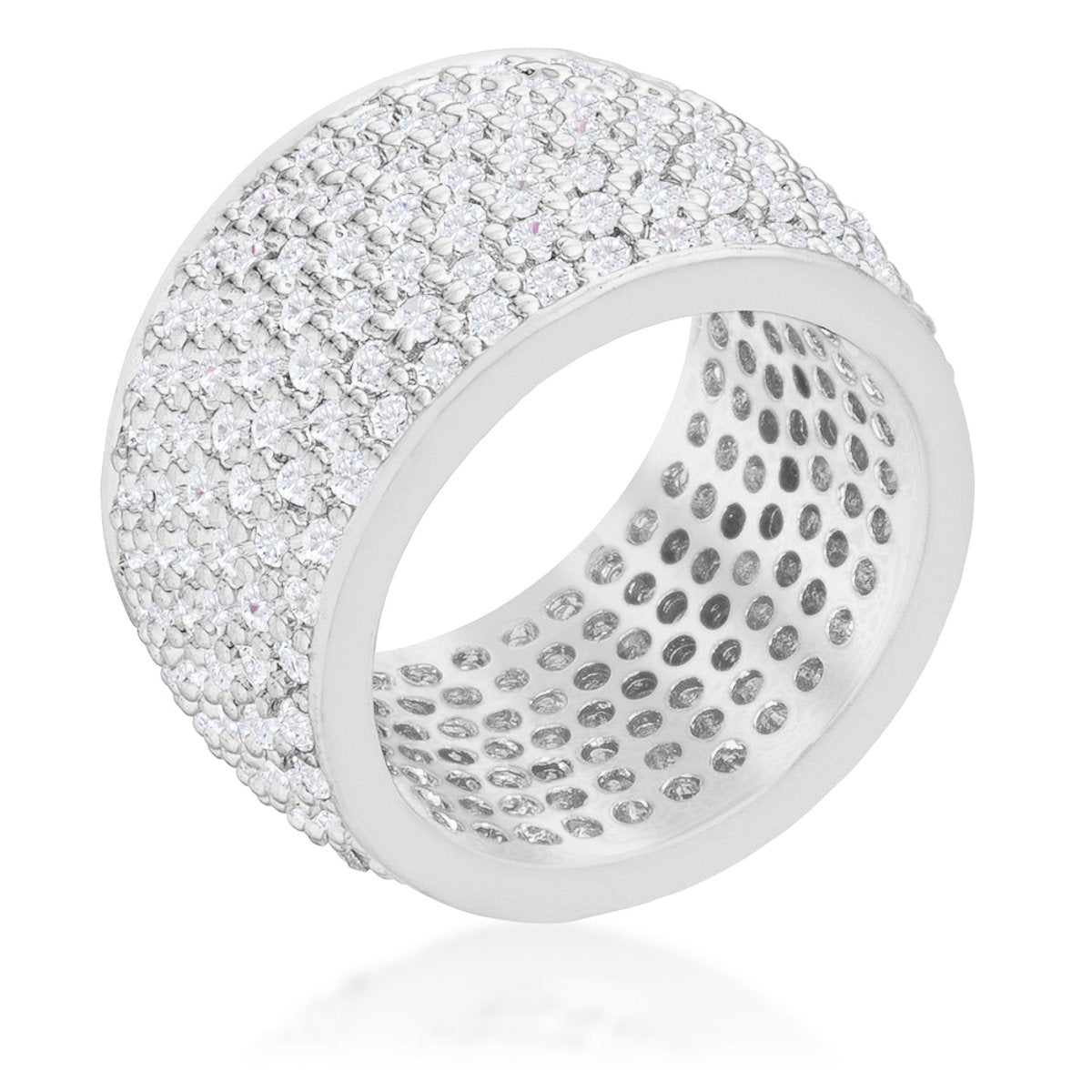 Wide Pave Cubic Zirconia Silvertone Band Ring - Charming Charlie