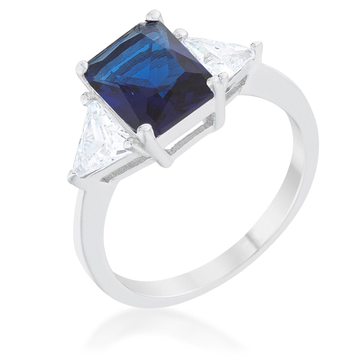 Classic Sapphire Rhodium Engagement Ring - Charming Charlie