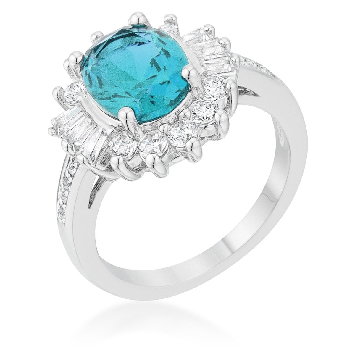 Chrisalee 3ct Aqua CZ Rhodium Classic Ring - Charming Charlie