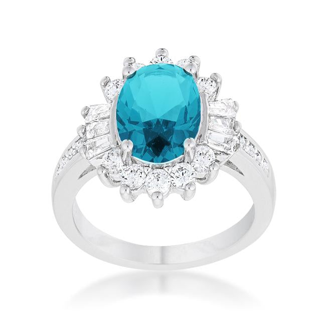 Chrisalee 3ct Aqua CZ Rhodium Classic Ring - Charming Charlie