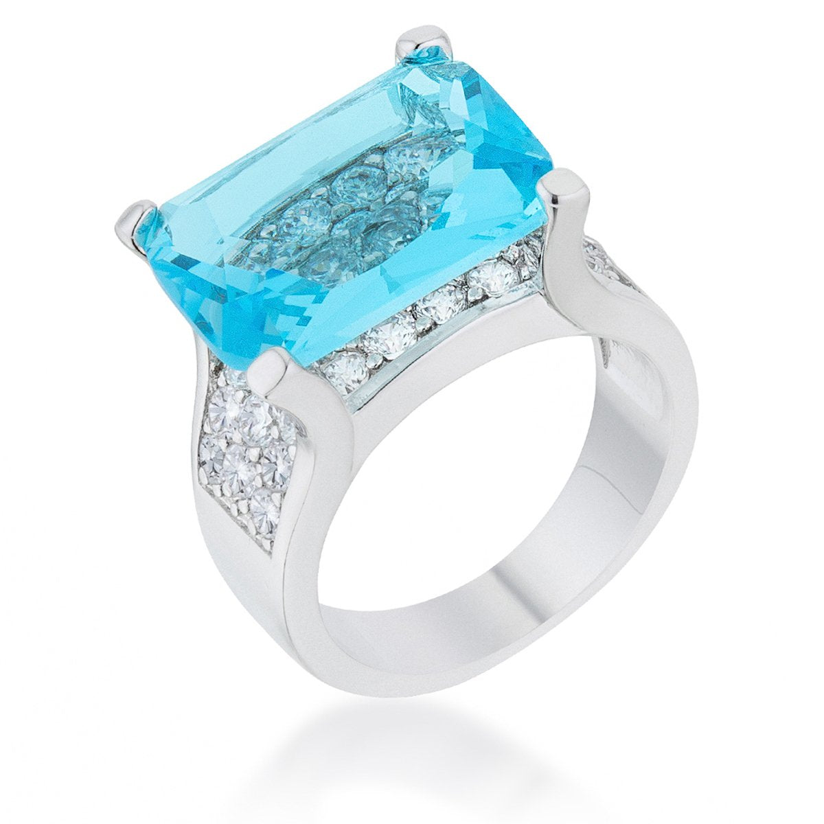Mina 15.4ct Aqua CZ Rhodium Cocktail Ring - Charming Charlie