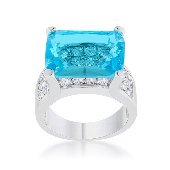 Mina 15.4ct Aqua CZ Rhodium Cocktail Ring - Charming Charlie