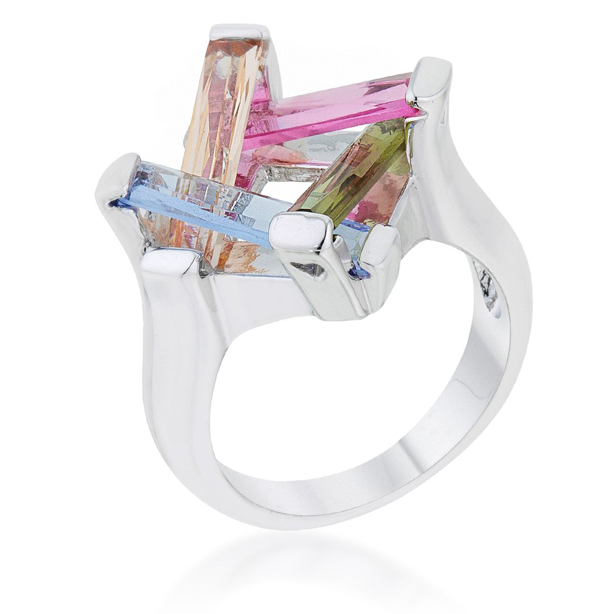Myra Ring 10ct Multicolor CZ Rhodium Cocktail Ring - Charming Charlie