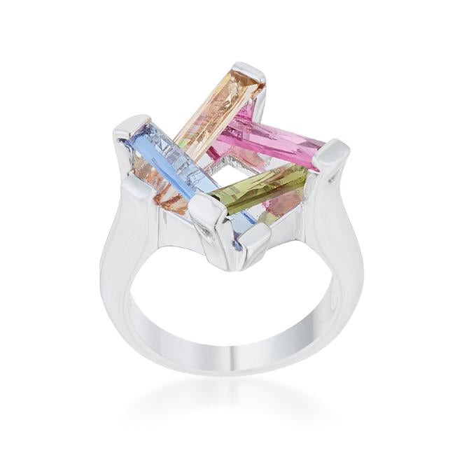 Myra Ring 10ct Multicolor CZ Rhodium Cocktail Ring - Charming Charlie