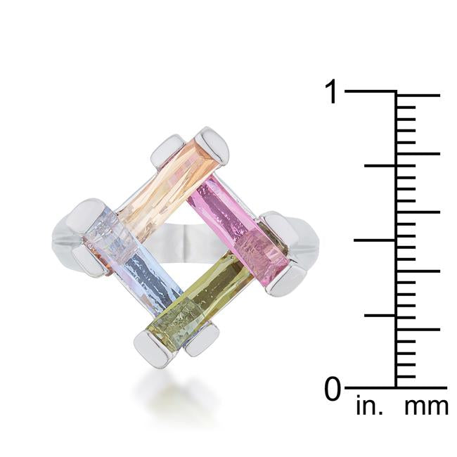 Myra Ring 10ct Multicolor CZ Rhodium Cocktail Ring - Charming Charlie