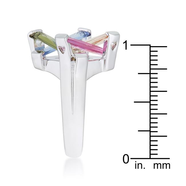 Myra Ring 10ct Multicolor CZ Rhodium Cocktail Ring - Charming Charlie