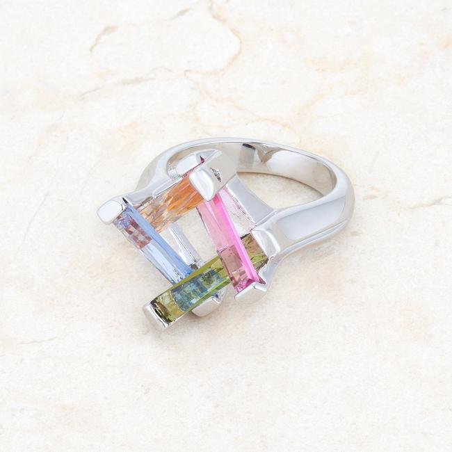 Myra Ring 10ct Multicolor CZ Rhodium Cocktail Ring - Charming Charlie