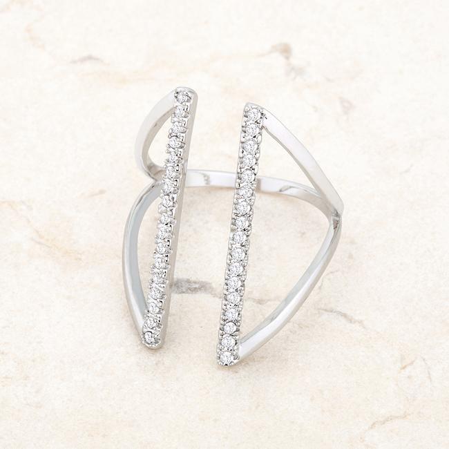 Jena 0.2ct CZ Rhodium Delicate Parallel Ring - Charming Charlie