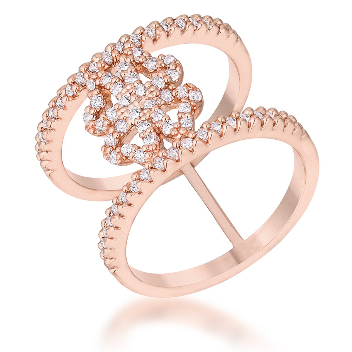 Lauren 0.4ct CZ Rose Gold Delicate Clover Wrap Ring - Charming Charlie