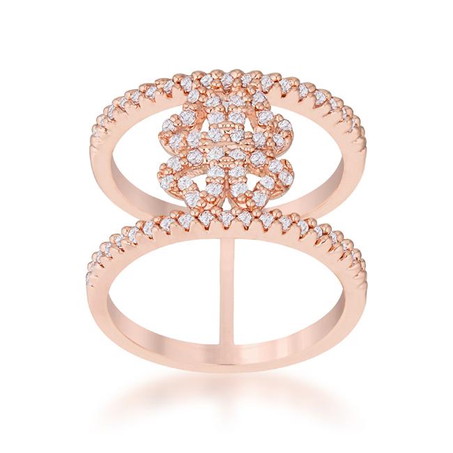 Lauren 0.4ct CZ Rose Gold Delicate Clover Wrap Ring - Charming Charlie