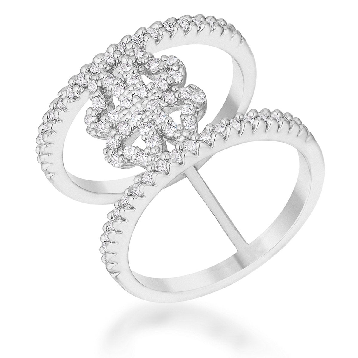 Lauren 0.4ct CZ Rhodium Delicate Clover Wrap Ring - Charming Charlie