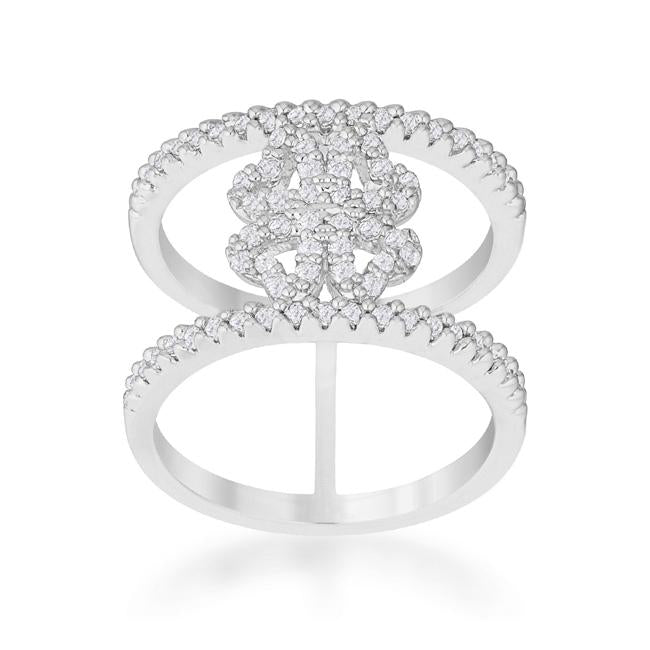 Lauren 0.4ct CZ Rhodium Delicate Clover Wrap Ring - Charming Charlie