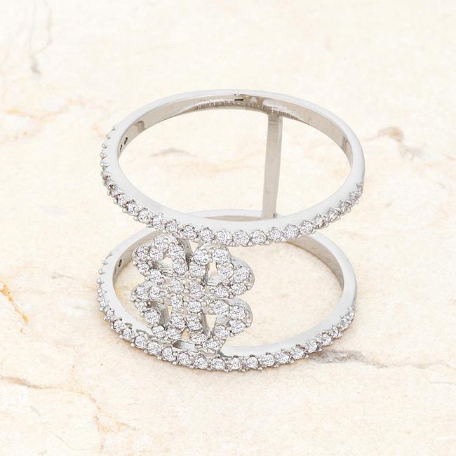 Lauren 0.4ct CZ Rhodium Delicate Clover Wrap Ring - Charming Charlie