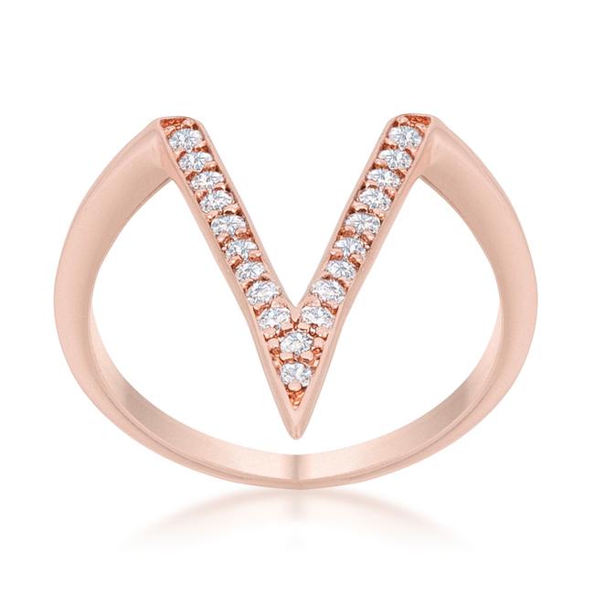Michelle 0.2ct CZ Rose Gold Delicate V-Shape Ring - Charming Charlie