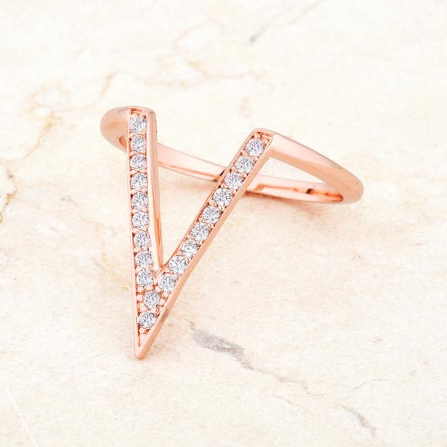 Michelle 0.2ct CZ Rose Gold Delicate V-Shape Ring - Charming Charlie