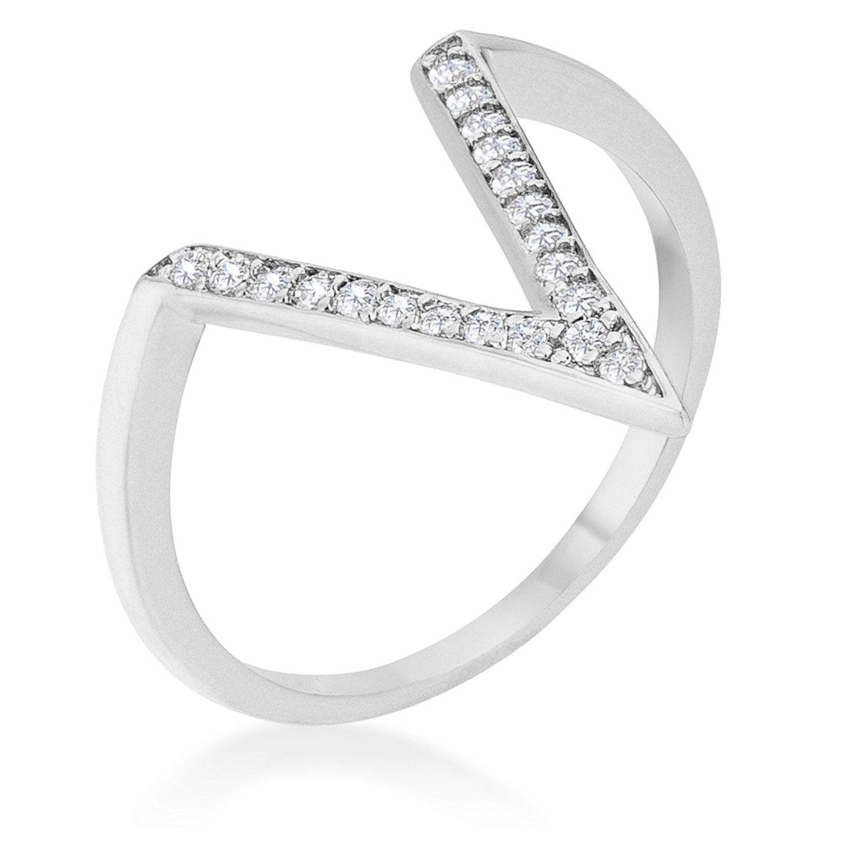Michelle 0.2ct CZ Rhodium Delicate V-Shape Ring - Charming Charlie
