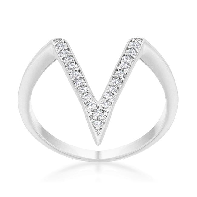Michelle 0.2ct CZ Rhodium Delicate V-Shape Ring - Charming Charlie