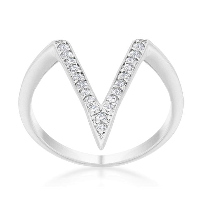 Michelle 0.2ct CZ Rhodium Delicate V-Shape Ring - Charming Charlie